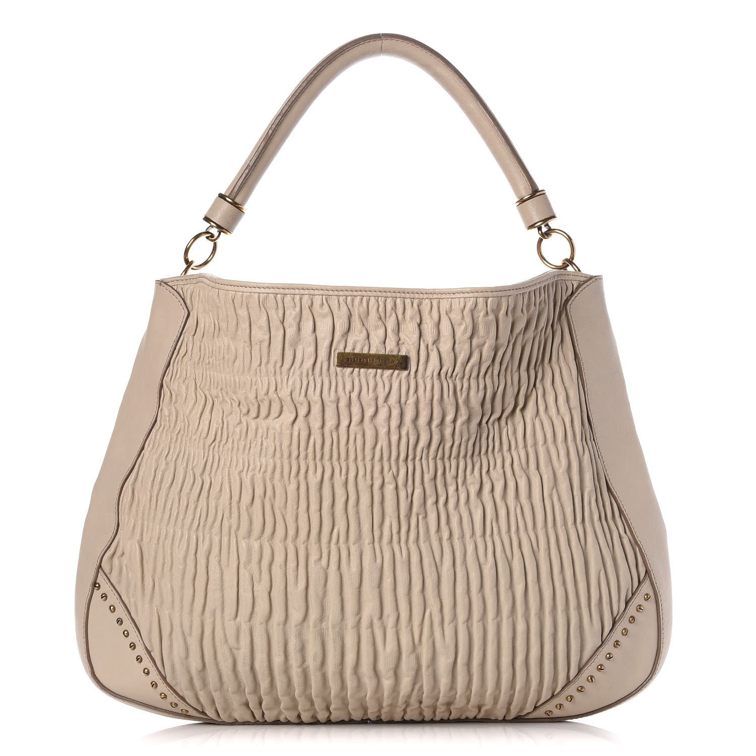 Burberry Lambskin Plisse Studded Hobo Natural 1 of 12