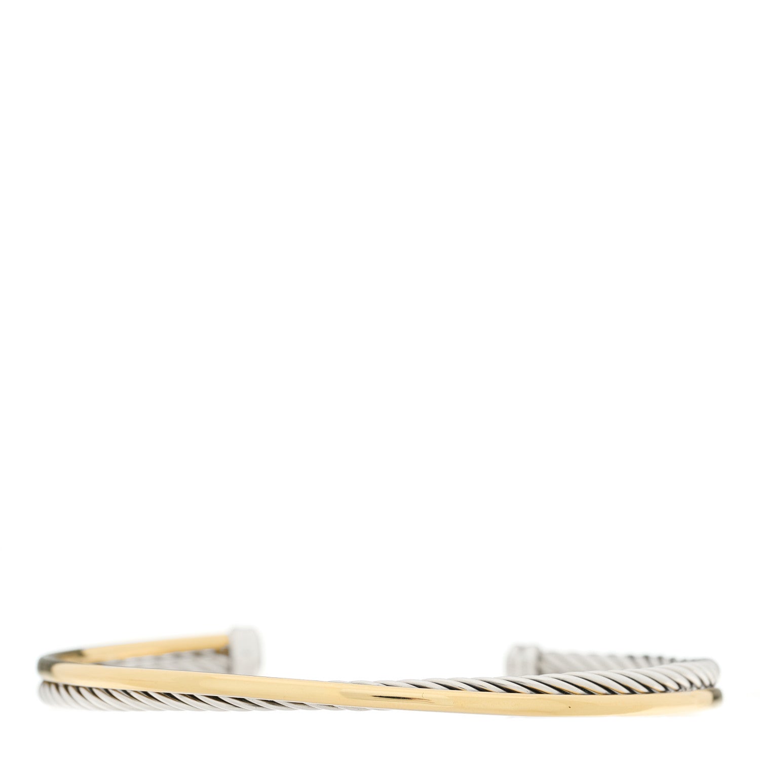 David Yurman Sterling Silver 18K Yellow Gold 3mm Crossover Cuff Bracelet 1 of 4