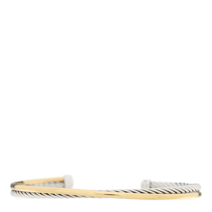 David Yurman Sterling Silver 18K Yellow Gold 3mm Crossover Cuff Bracelet 1 of 4
