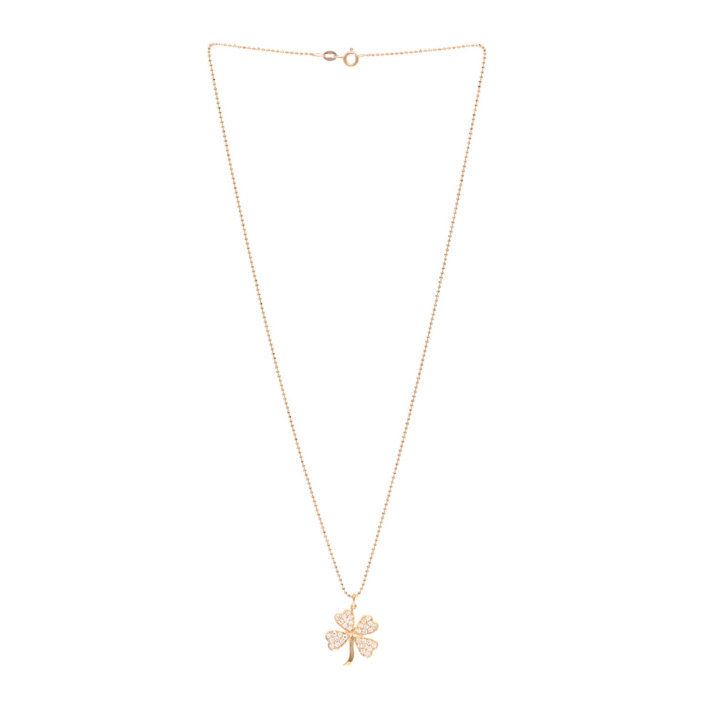 18K Rose Gold Diamond Large Clover Pendant Necklace