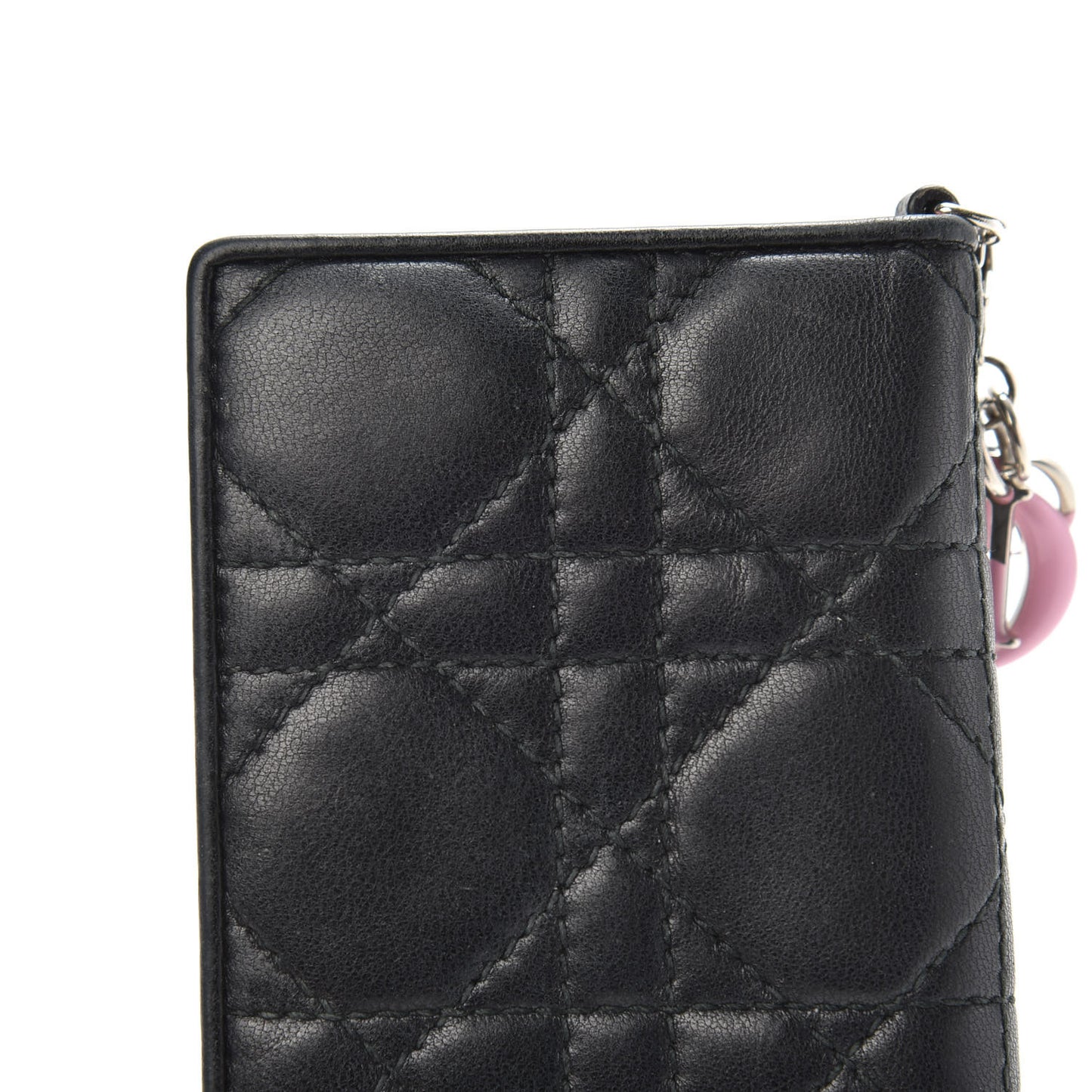 Lambskin Cannage Bi-Color Small Lady Dior Flap Card Holder Black Pink