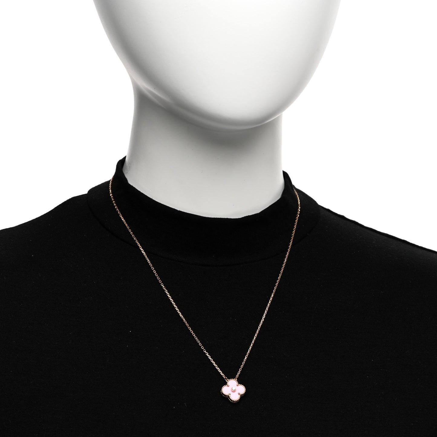 VAN CLEEF & ARPELS 18K Rose Gold Diamond Pink Porcelain Vintage Alhambra Pendant Necklace