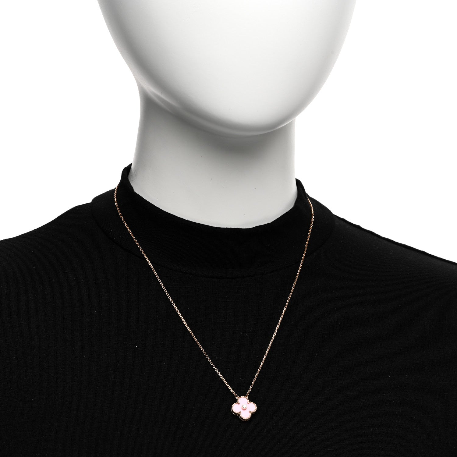 Van Cleef & Arpels VAN CLEEF & ARPELS 18K Rose Gold Diamond Pink Porcelain Vintage Alhambra Pendant Necklace 2 of 6