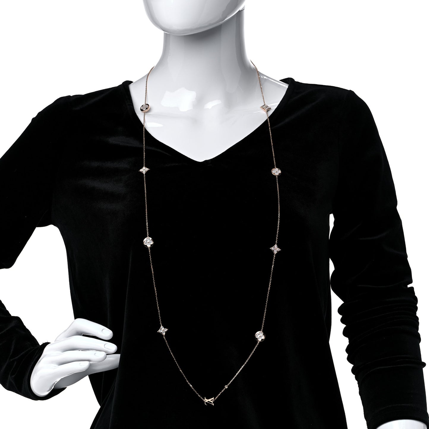 18K Pink Gold Diamond Mother of Pearl Blossom Sautoir Necklace