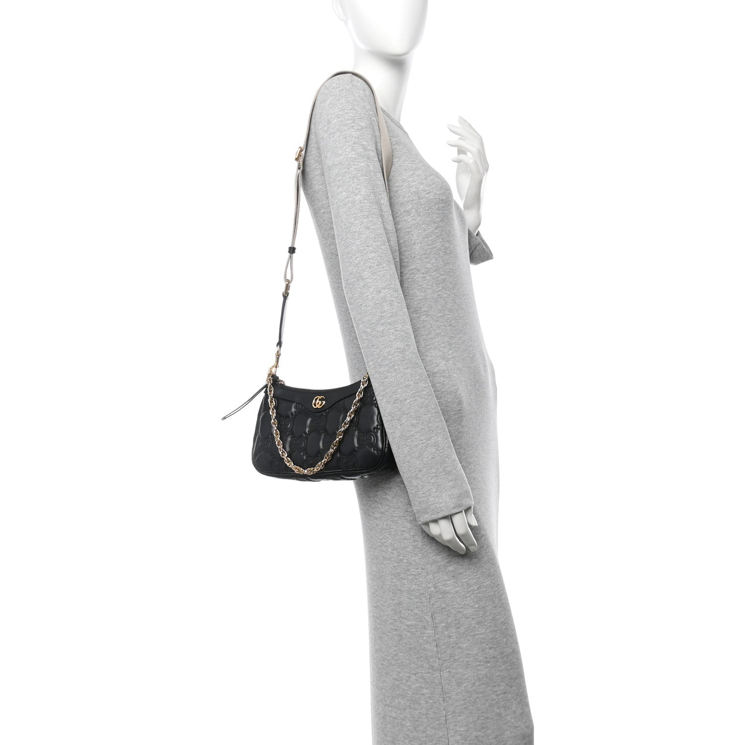 Gucci Calfskin GG Matelasse Chain Handbag Black Natural 2 of 10