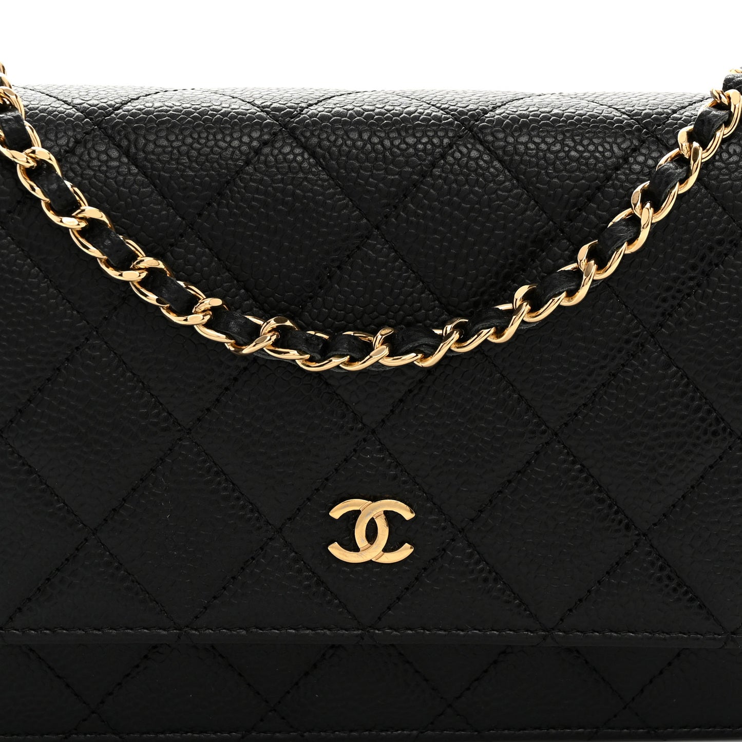 Caviar Quilted Wallet on Chain WOC Black