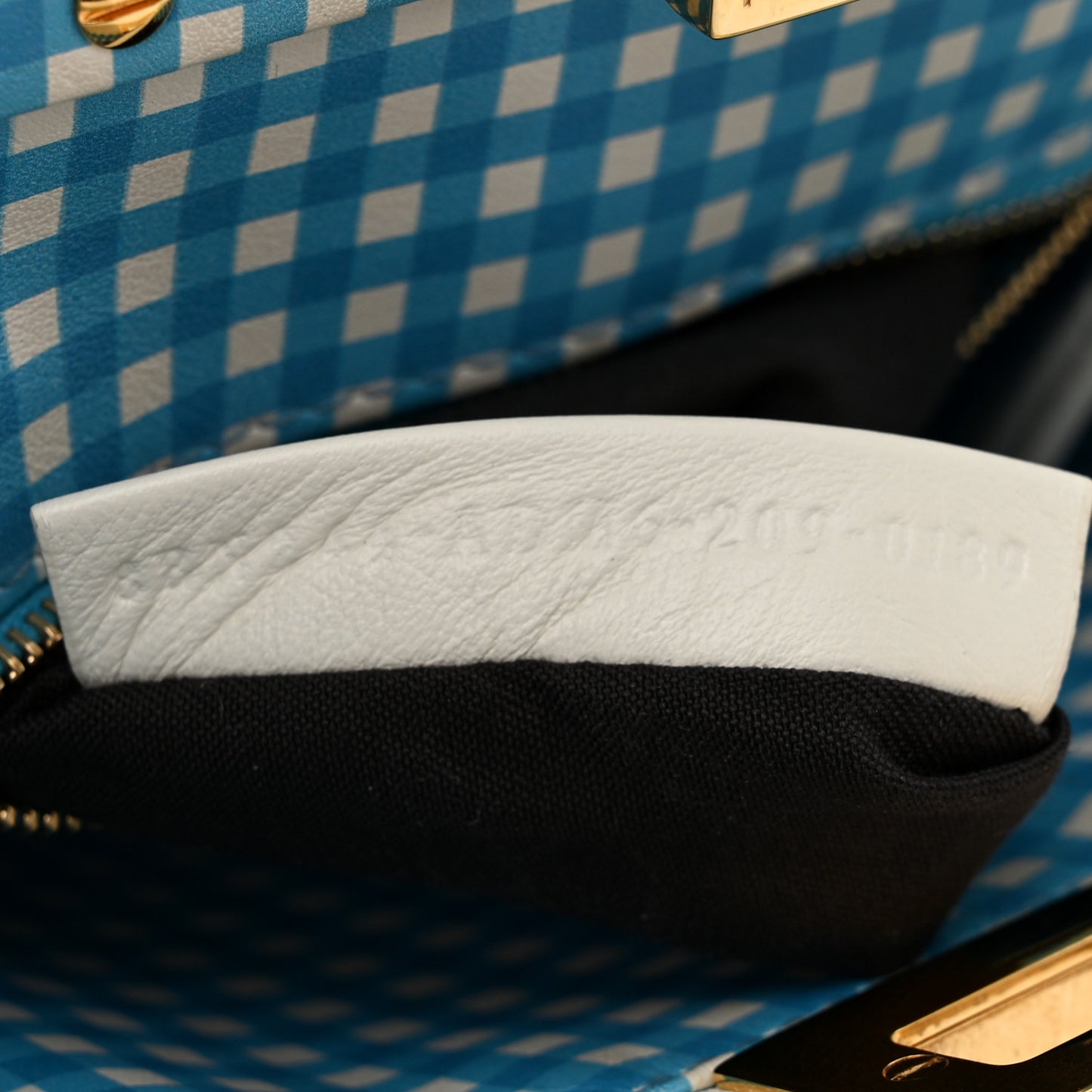 Nappa Vitello Gingham Embossed Mini Peekaboo Iconic Satchel White Ice Light Blue