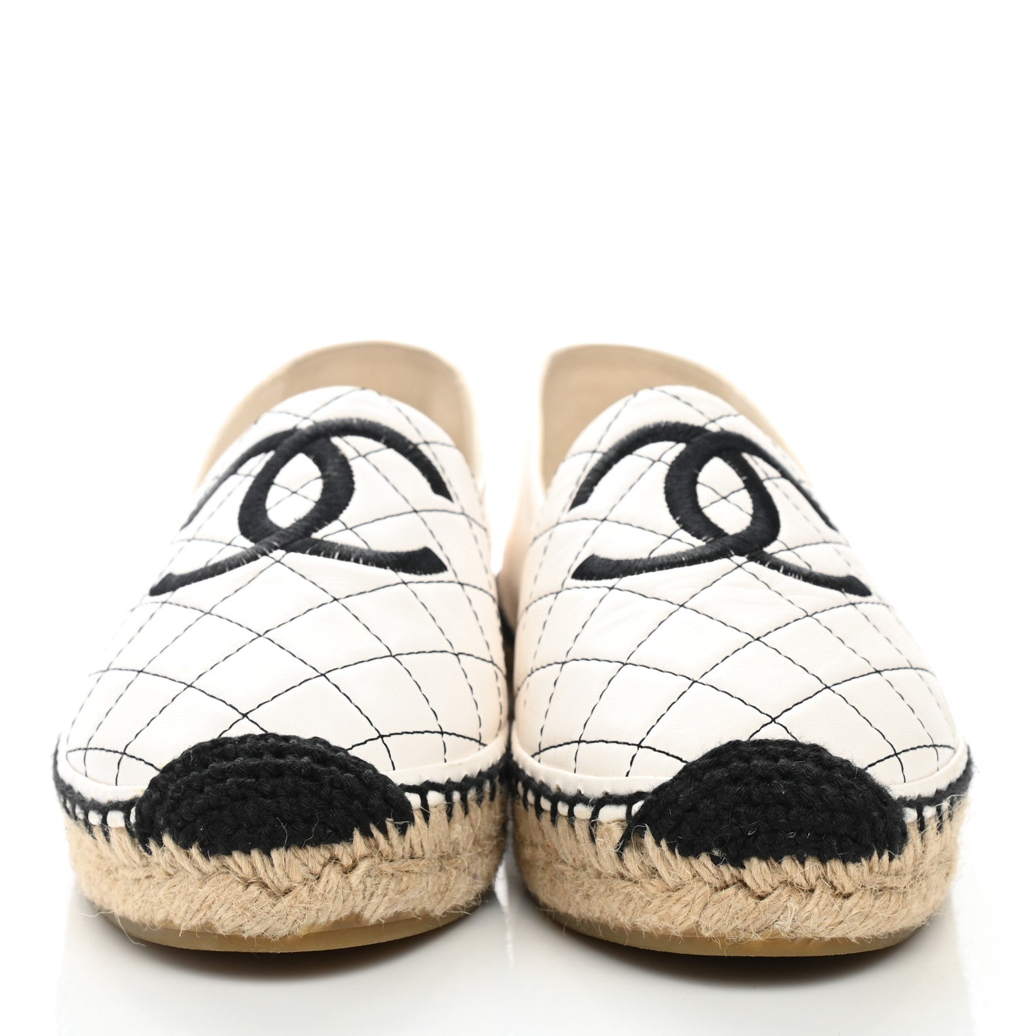 Chanel Lambskin Stitched CC Espadrilles 40 White Black 2 of 10