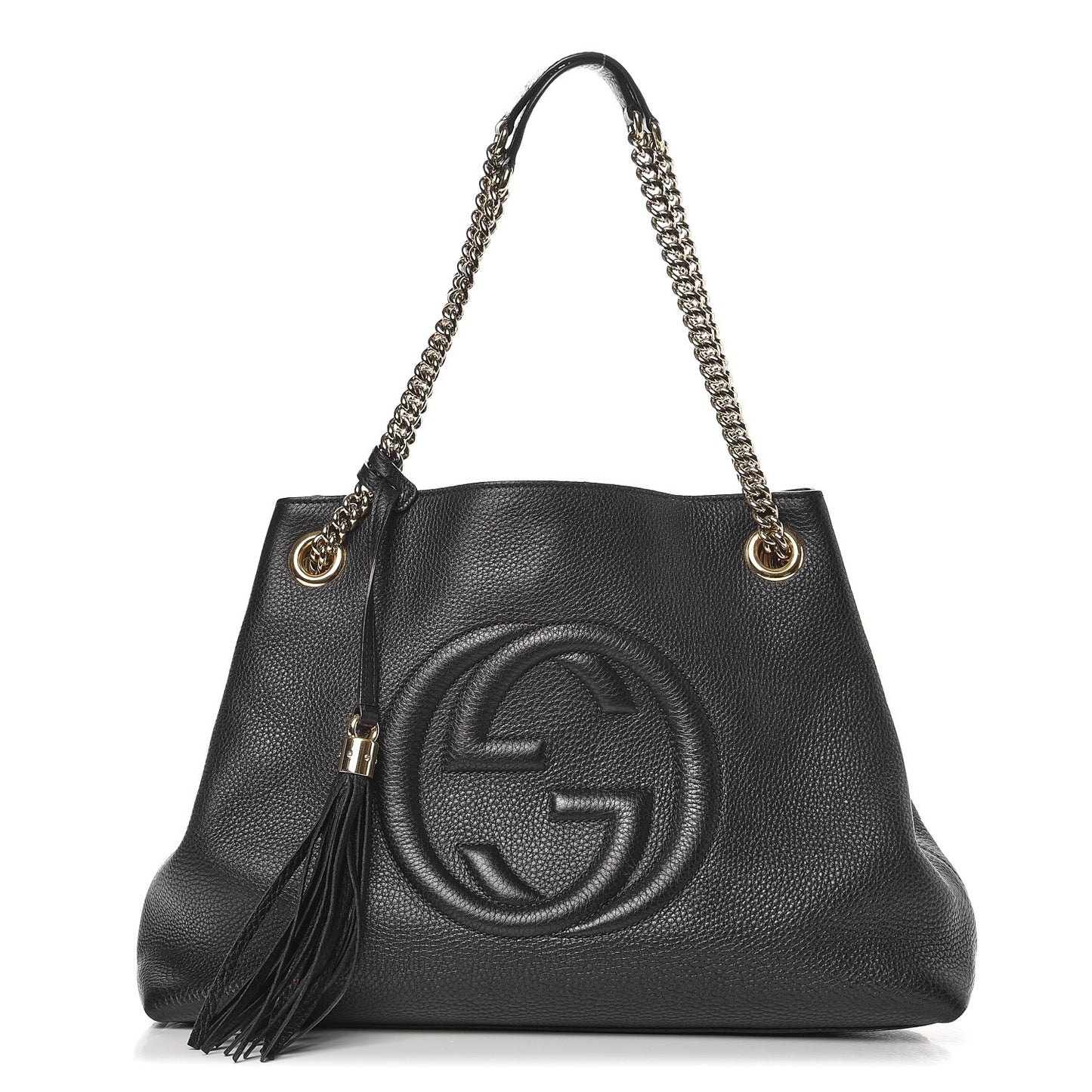 Pebbled Calfskin Medium Soho Chain Shoulder Bag Black