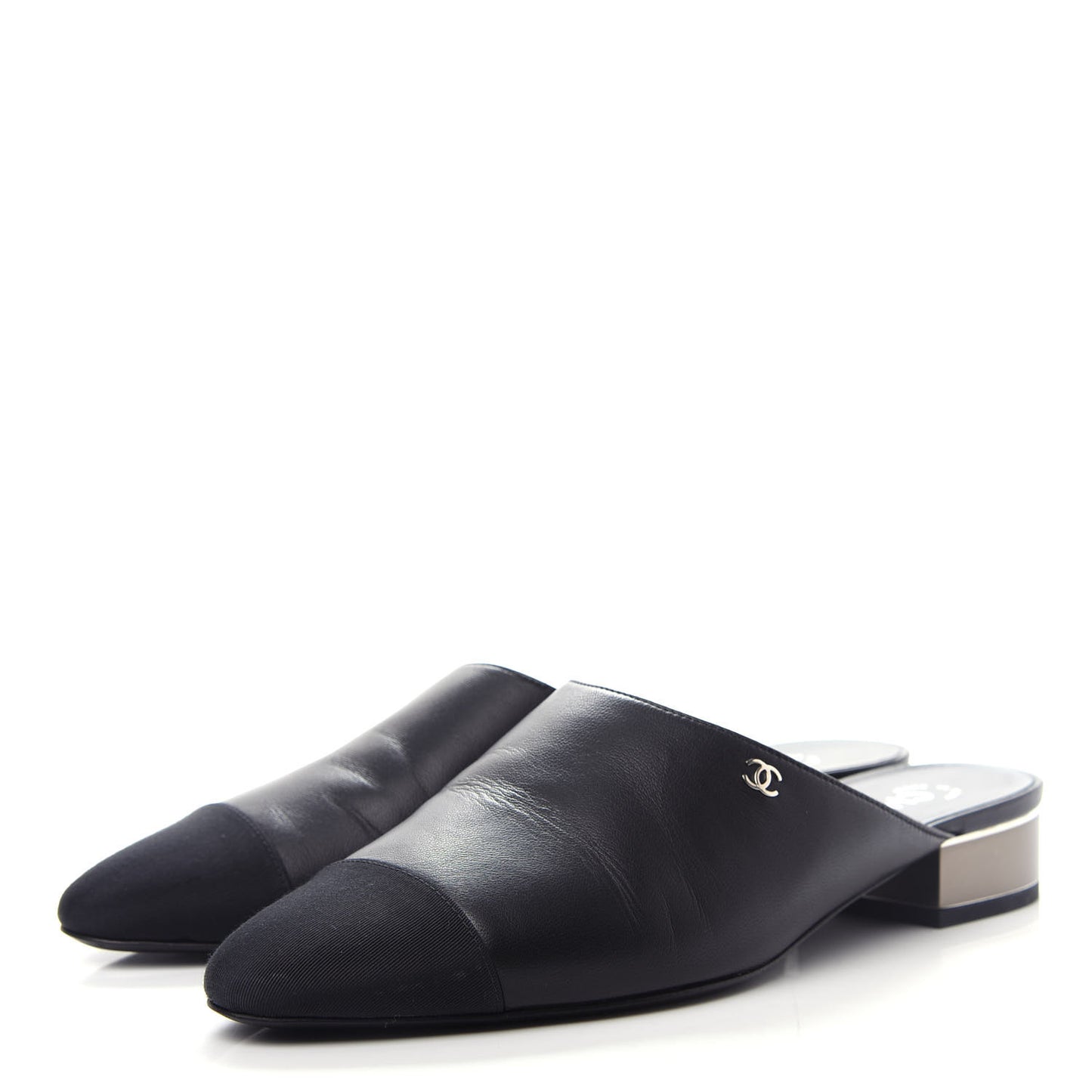 Lambskin Grosgrain Cap Toe CC Mules 39 Black