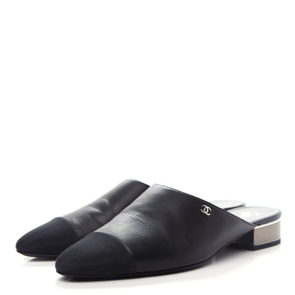 Chanel Lambskin Grosgrain Cap Toe CC Mules 39 Black 3 of 11