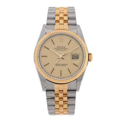 Rolex Stainless Steel 18K Yellow Gold 36mm Oyster Perpetual Datejust Watch Champagne 16233 1 of 4