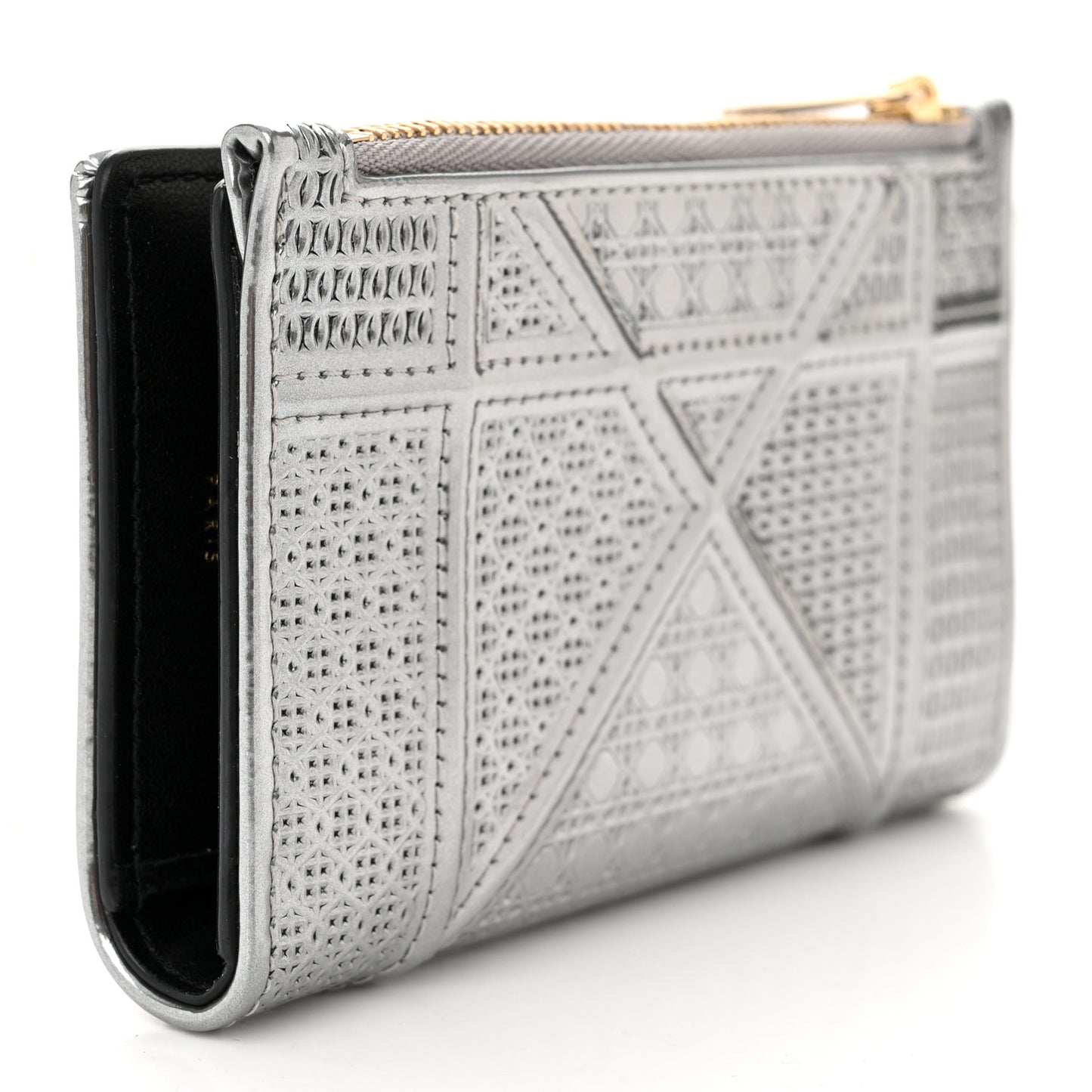 Metallic Patent Micro-Cannage Diorama Medium Wallet Silver