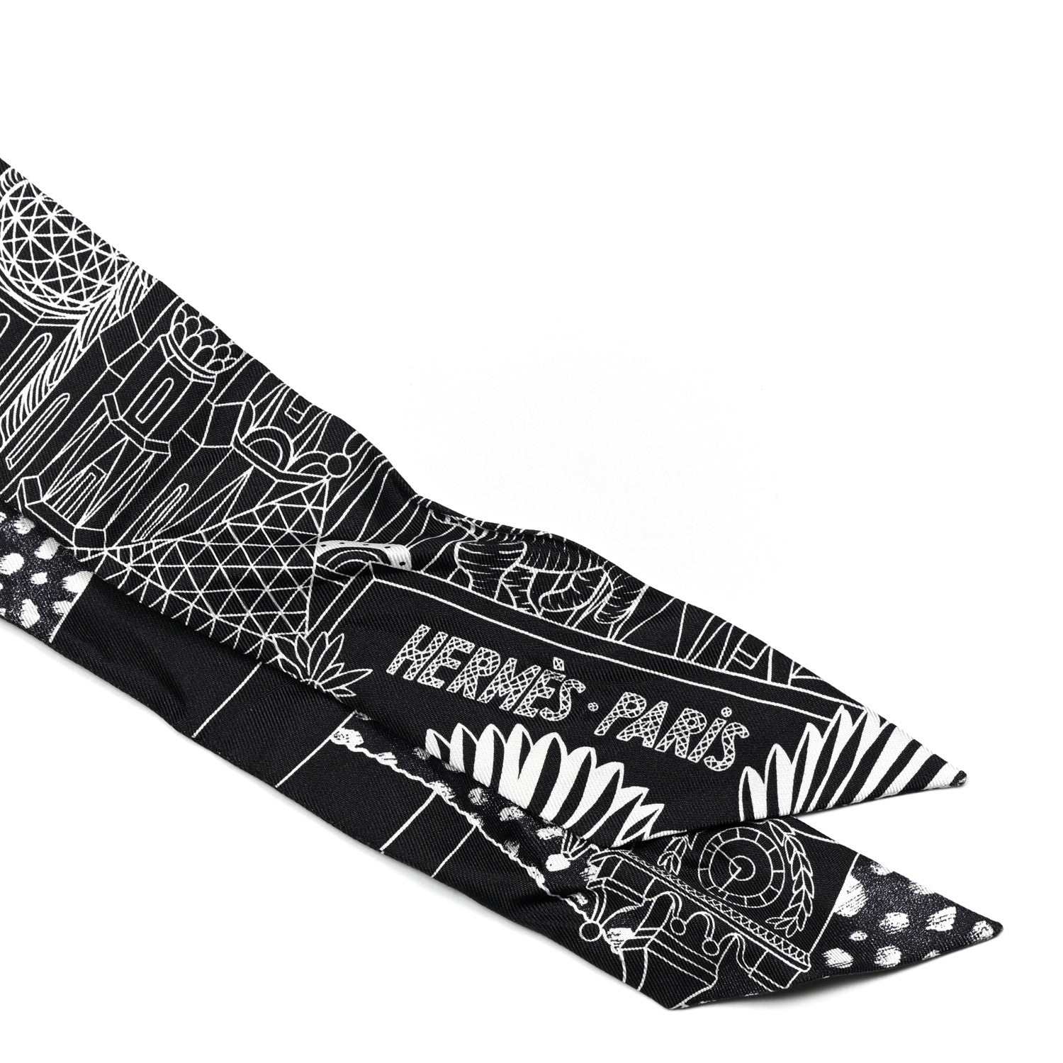 Hermes Silk Animapolis Twilly Black White 2 of 4