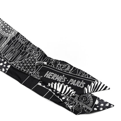 Hermes Silk Animapolis Twilly Black White 2 of 4