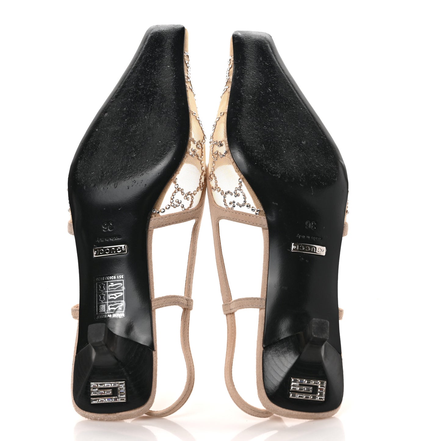 Tela Retino Kid Scamosciato Crystal GG Monogram Square G 35mm Slingback Pumps 36 Light Powder Skin Rose