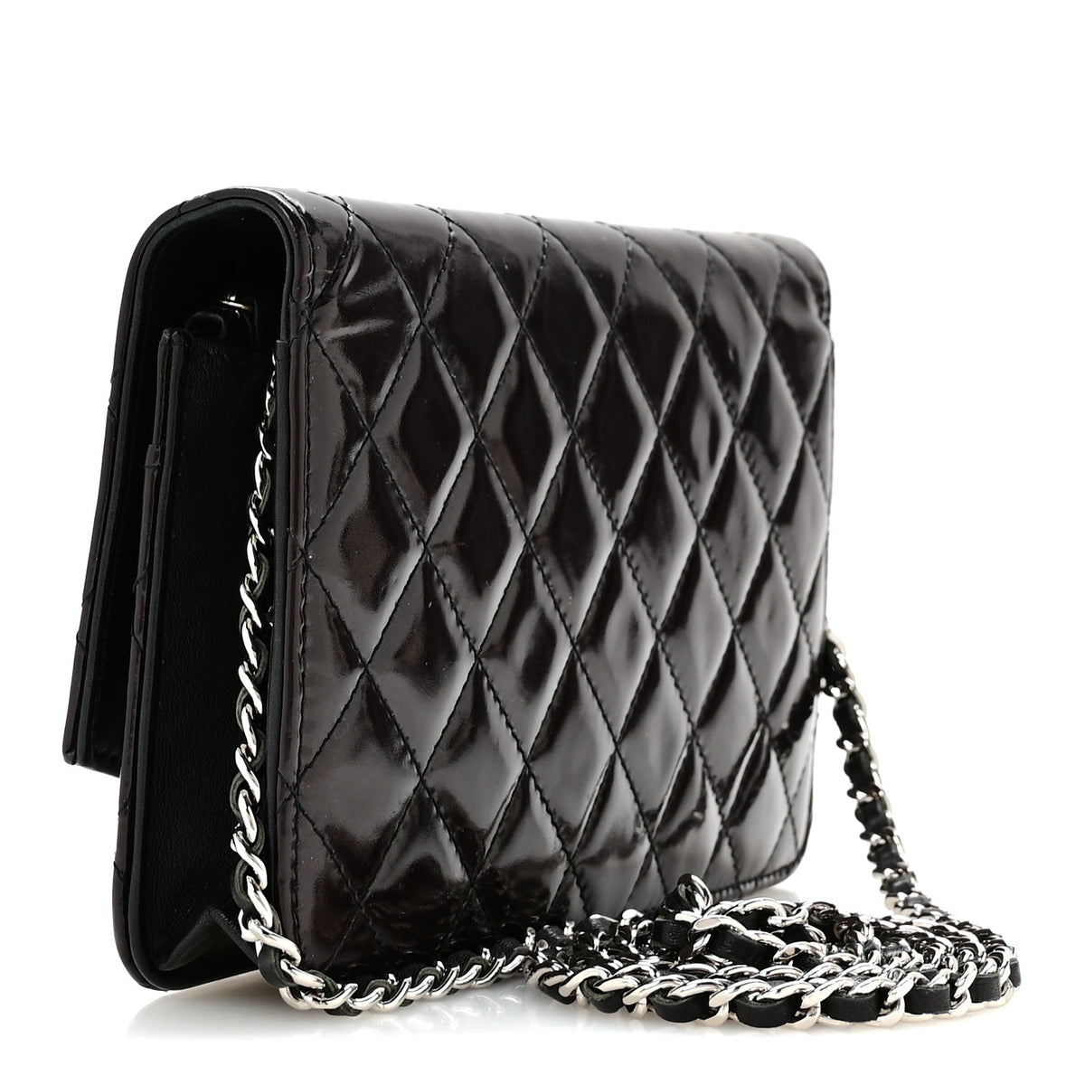 Chanel Patent Quilted Brilliant Wallet On Chain WOC Bordeaux Clair 3 of 11