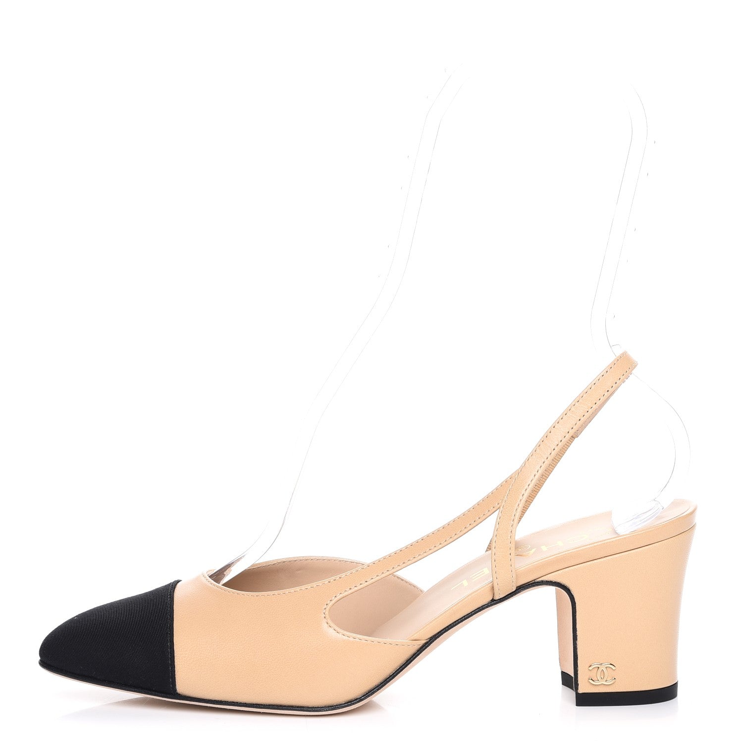 Chanel Goatskin Grosgrain Cap Toe CC Slingback Sandals 39 Beige Black 1 of 8