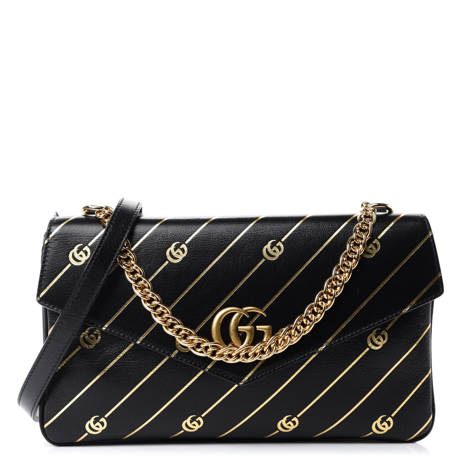 Gucci Calfskin Diagonal GG Medium Thiara Double Envelope Shoulder Bag Black White 1 of 11