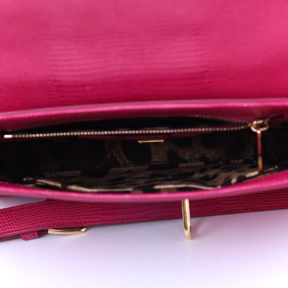 Dolce & Gabbana Lizard Calfskin Embossed Monica Convertible Shoulder Bag Pink 4 of 8