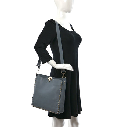 Valentino Garavani Pebbled Calfskin Large Rockstud Flip-Lock Messenger Bag Light Stone 2 of 8