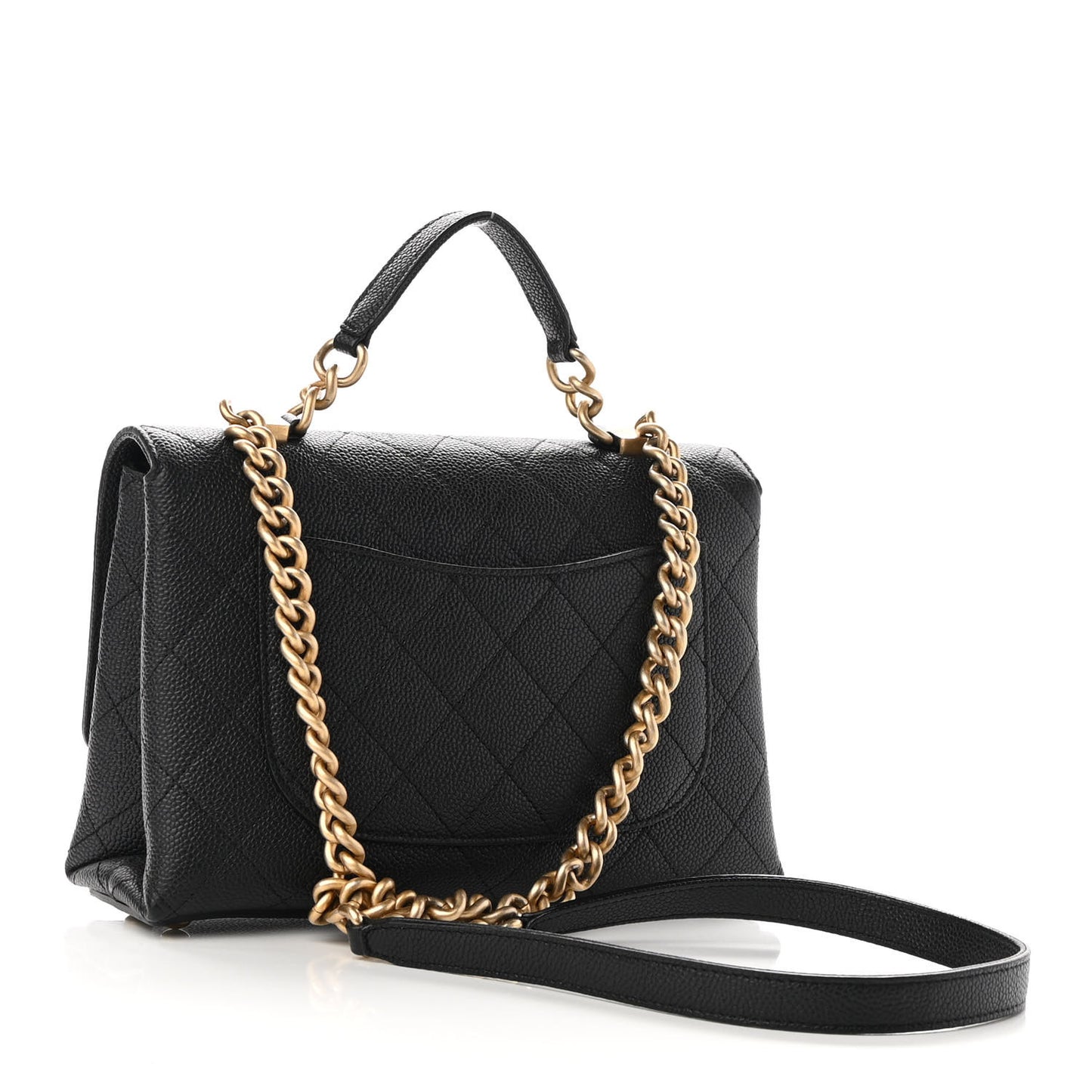 Grained Calfskin Small Stitched Flap Black