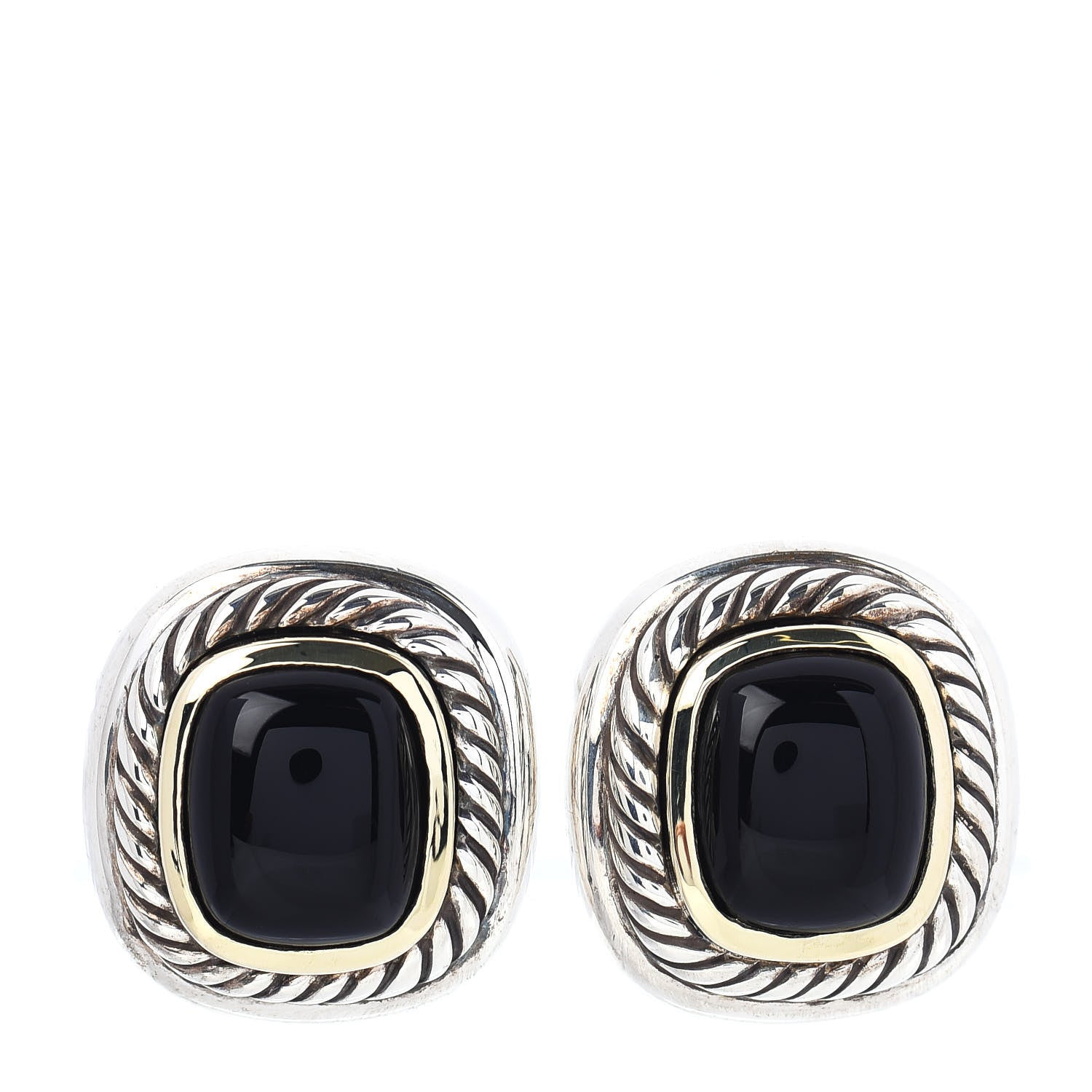 David Yurman Sterling Silver 14K Yellow Gold Black Onyx Albion Earring 1 of 5