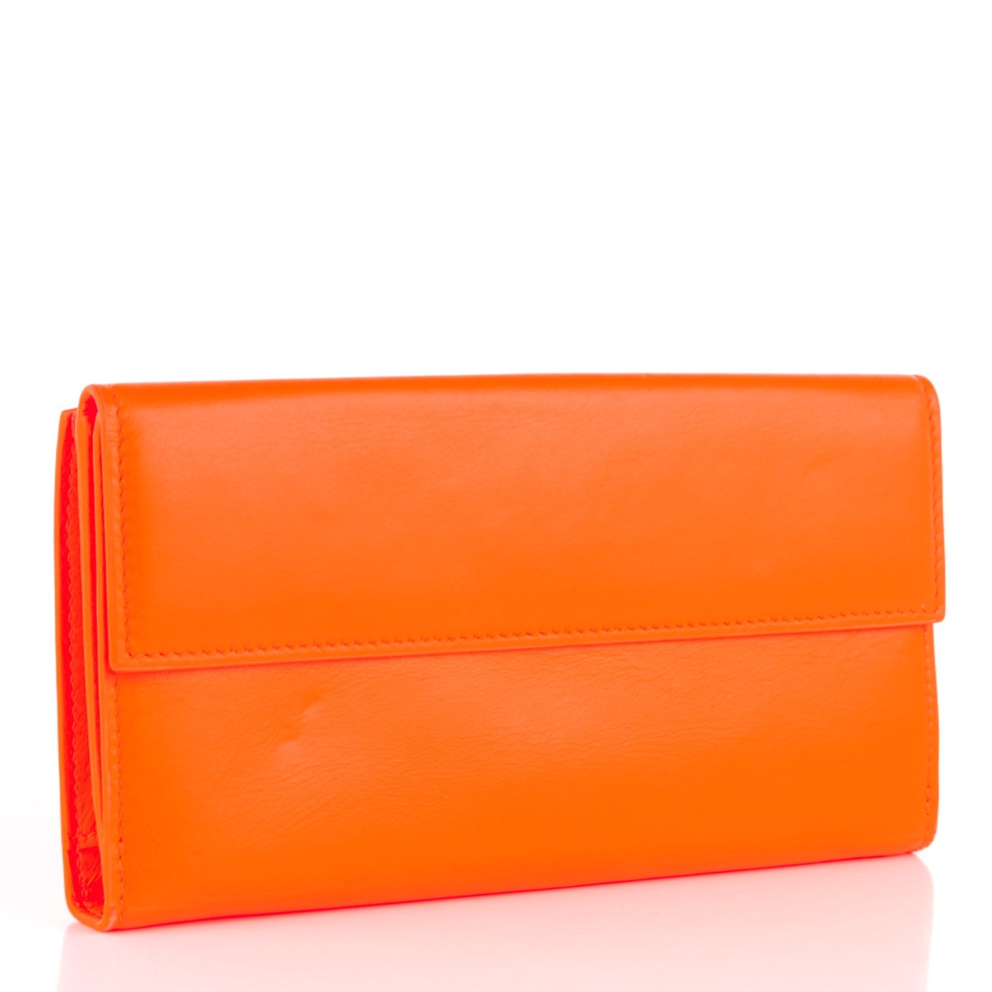 Calfskin Papier Platre Continental Wallet Orange Neon