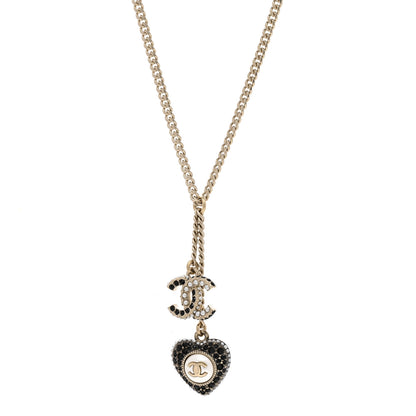 Chanel Pearl Crystal CC Heart Necklace Gold Pearly White Black 4 of 6