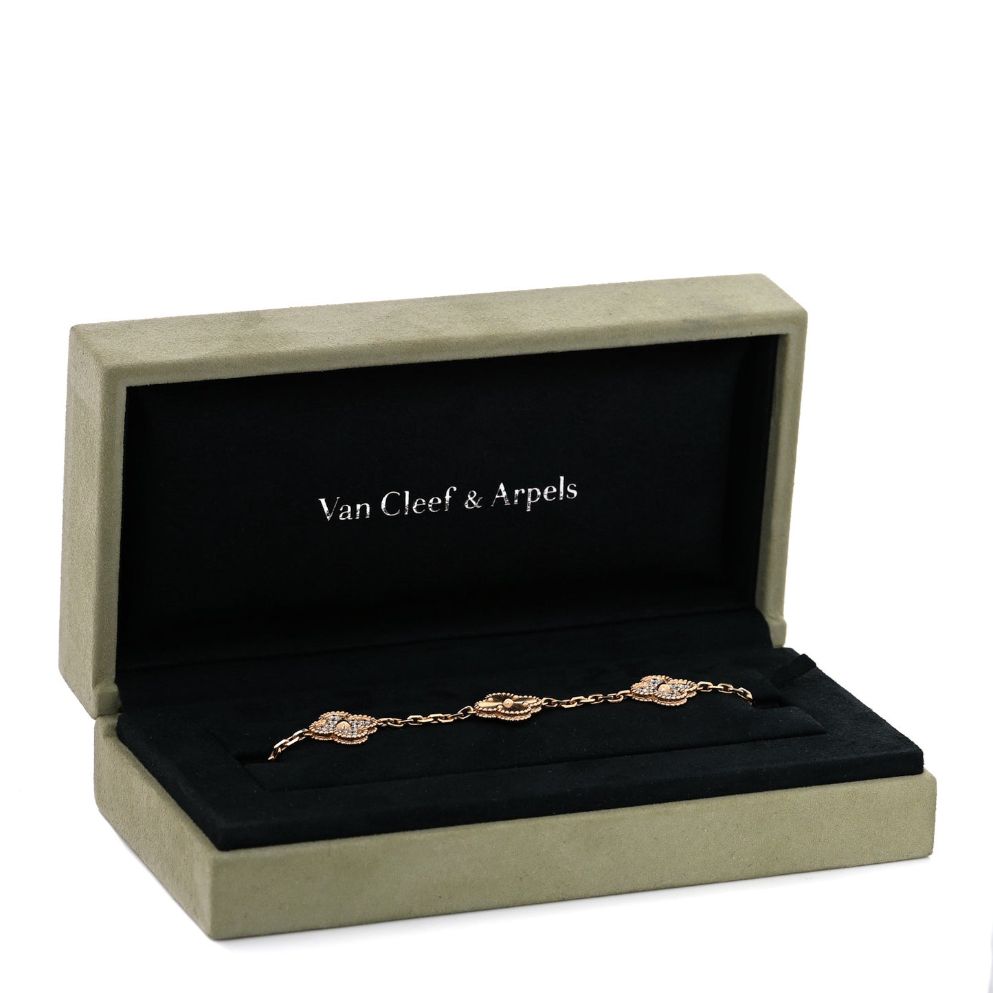 18K Yellow Gold Diamond 5 Motifs Guilloche Vintage Alhambra Bracelet