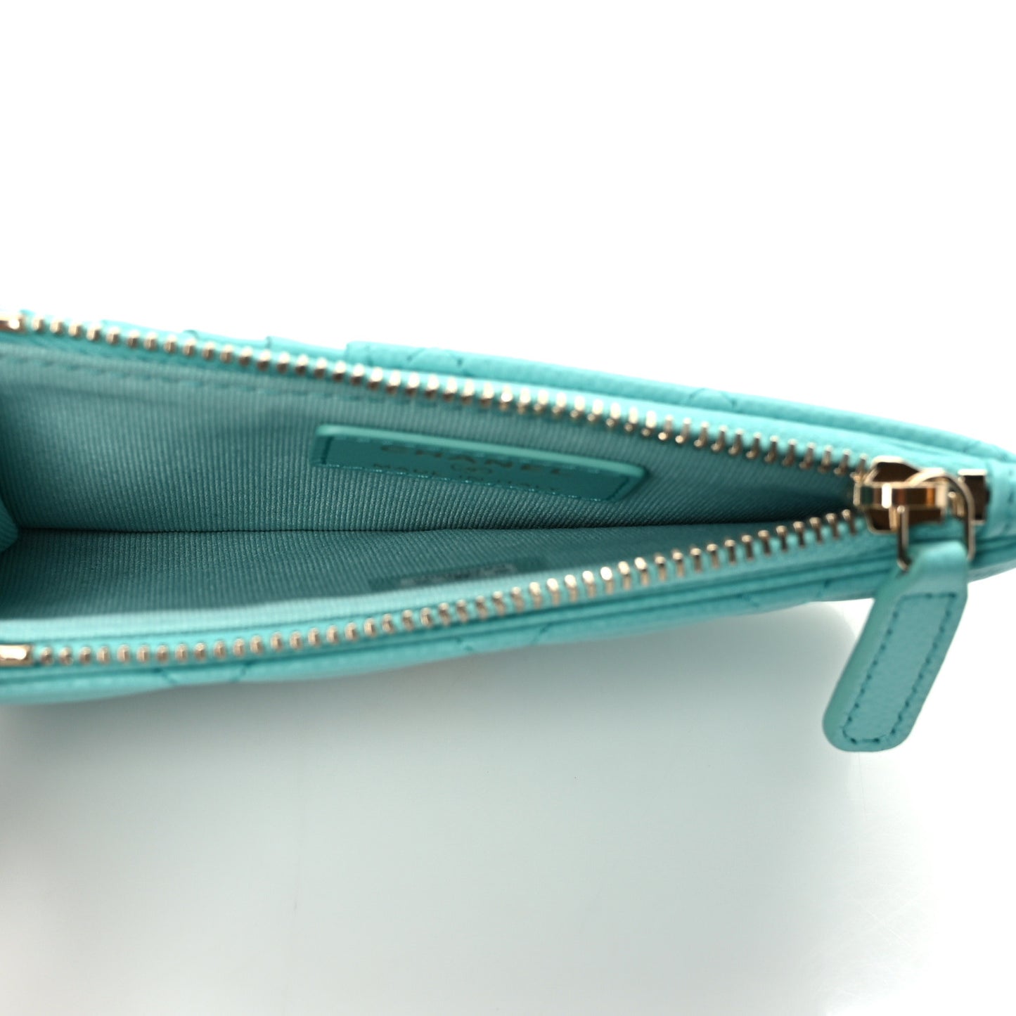 Caviar Quilted Flap Zip Card Holder Turquoise