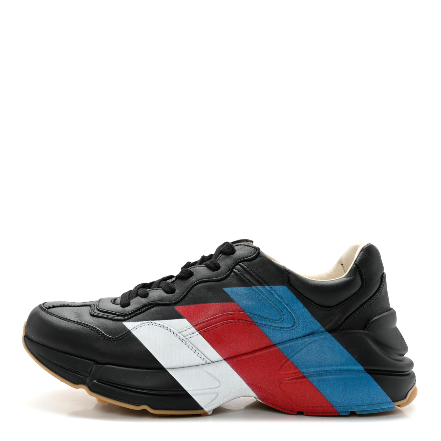 Calfskin Web Printed Mens Rhyton Sneakers 7 Black