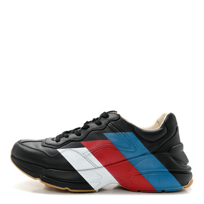 Gucci Calfskin Web Printed Mens Rhyton Sneakers 7 Black 1 of 11