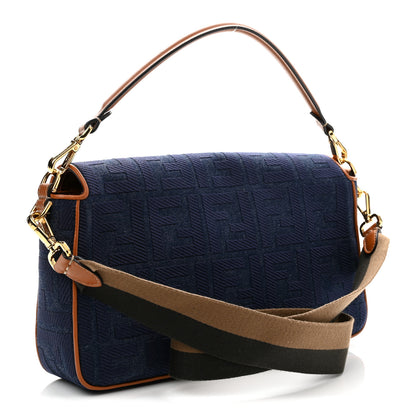 Fendi Denim Vitello King FF Embroidered Large Baguette Blue Cuoio 3 of 10