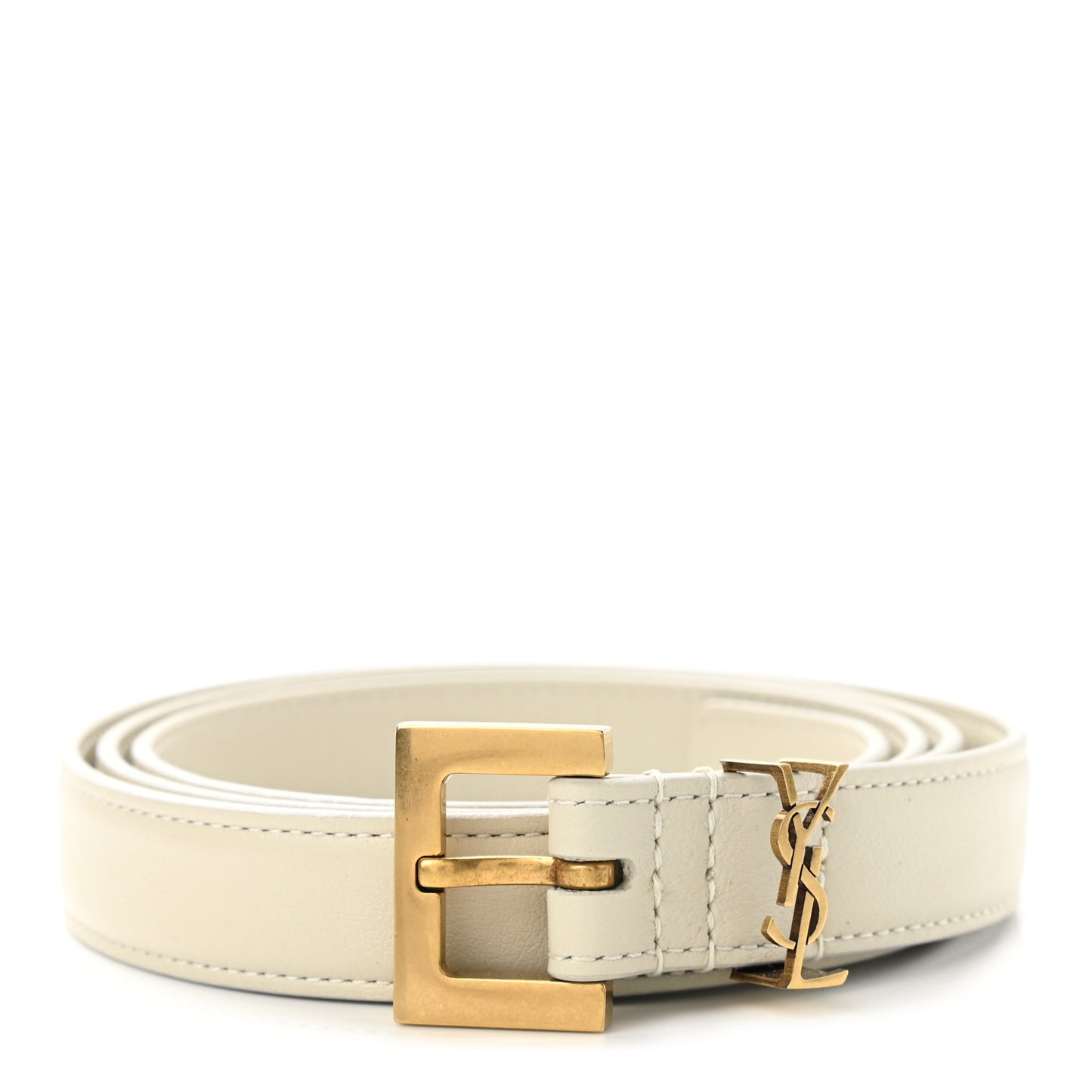Smooth Calfskin Monogram Square Buckle Belt 95 White