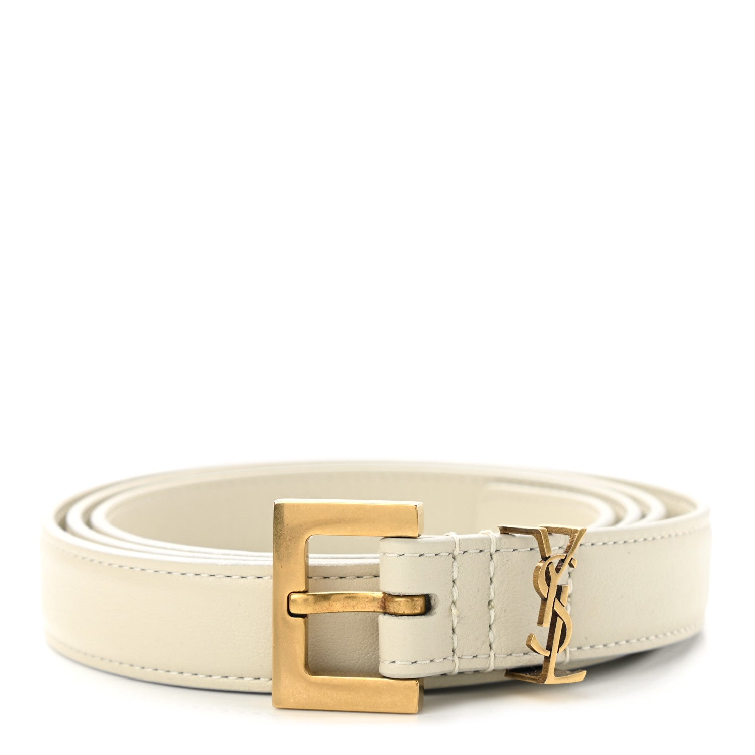 Saint Laurent Smooth Calfskin Monogram Square Buckle Belt 95 White 1 of 6