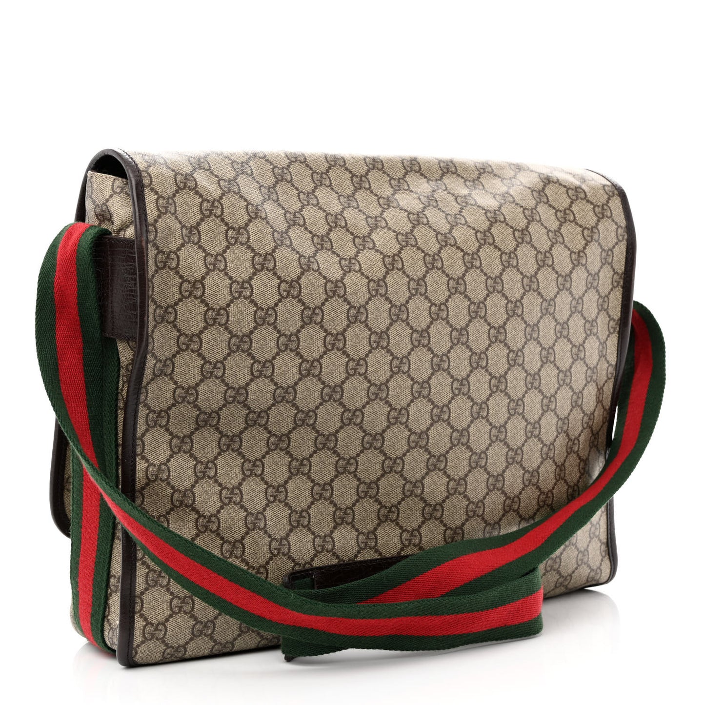 GG Plus Monogram Web Large Flap Messenger Bag Beige Dark Brown