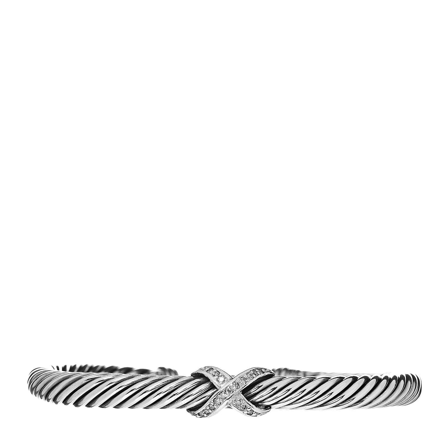 Sterling Silver 14K White Gold Pave Diamond 5mm X Cable Bracelet