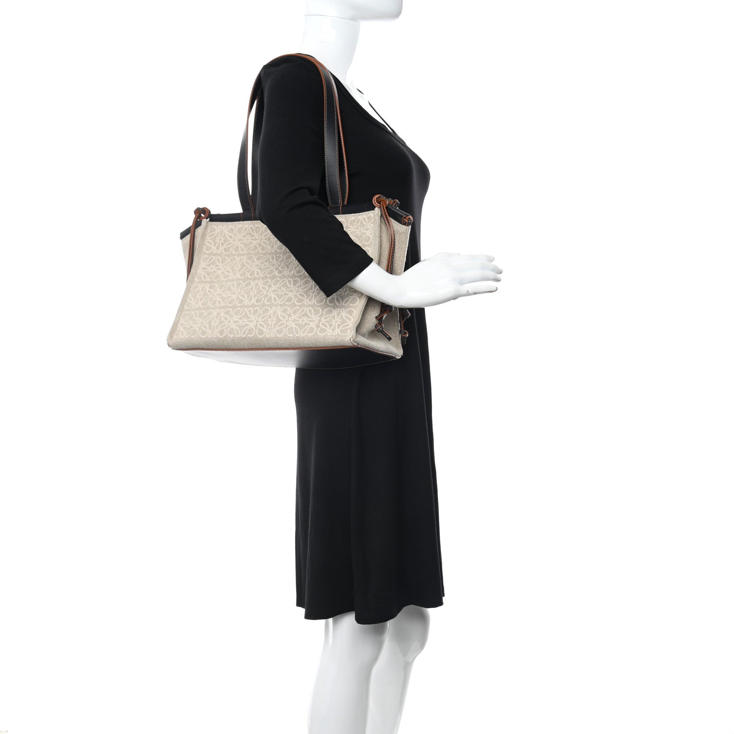 Loewe Jacquard Anagram Calfskin Small Cushion Tote Beige Black 2 of 9