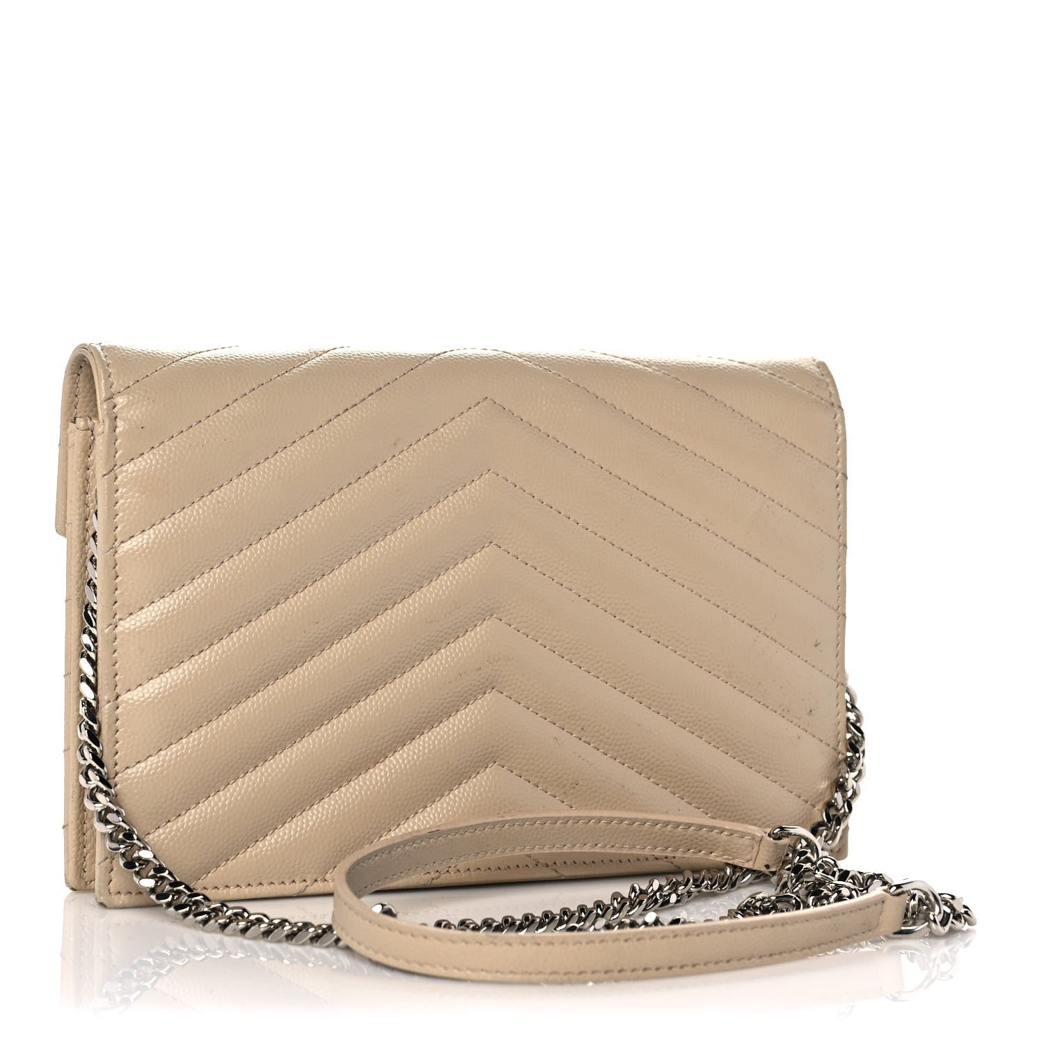 Saint Laurent Grain De Poudre Matelasse Chevron Monogram Envelope Chain Wallet Dark Beige 2 of 10