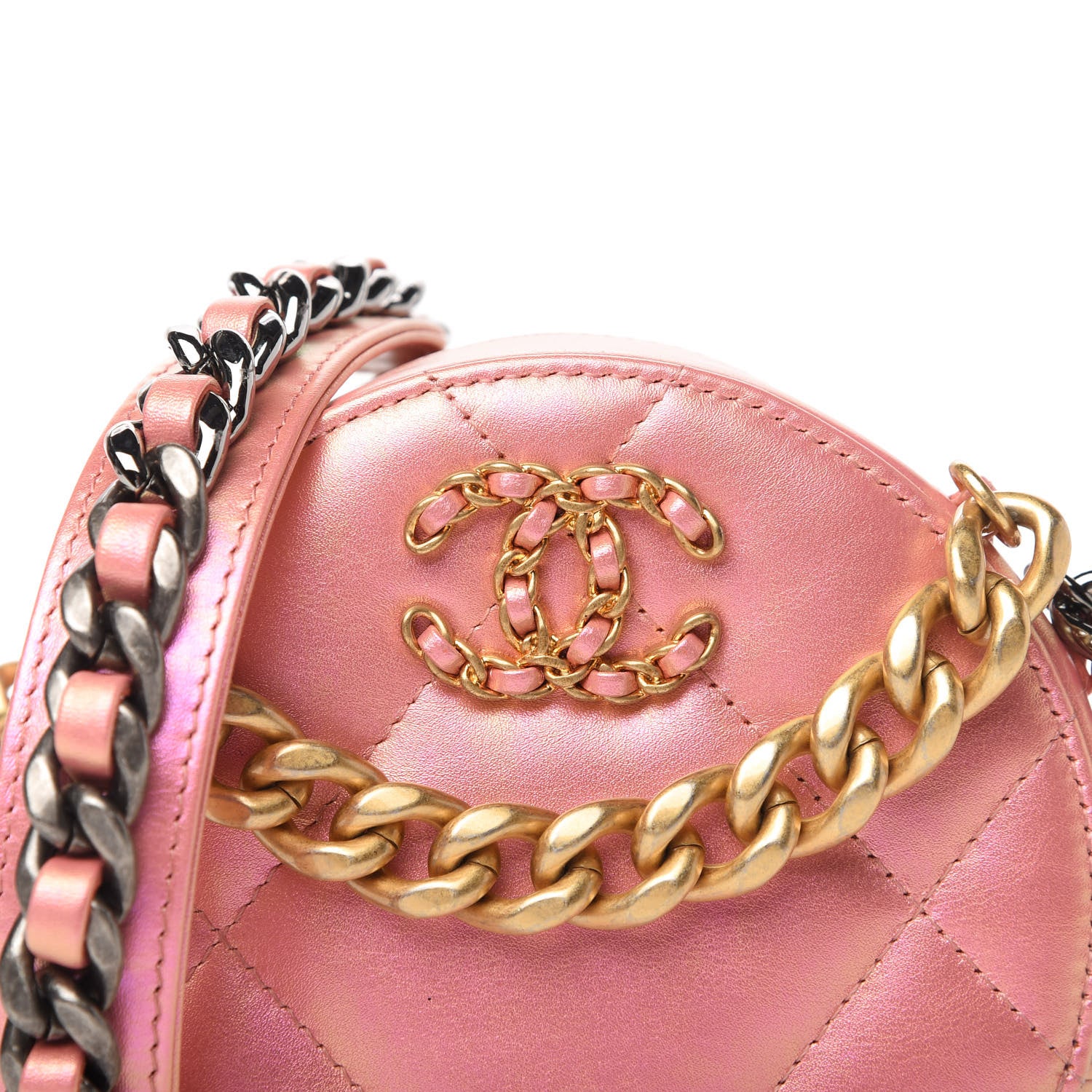 Chanel Iridescent Calfskin Quilted Chanel 19 Round Clutch With Chain Pink 10 of 10
