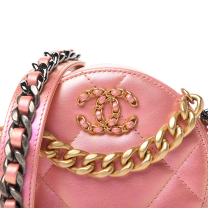 Chanel Iridescent Calfskin Quilted Chanel 19 Round Clutch With Chain Pink 10 of 10