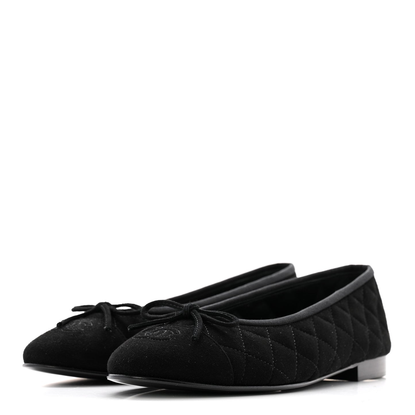 Suede Quilted Cap Toe CC Ballerina Flats 39.5 Black