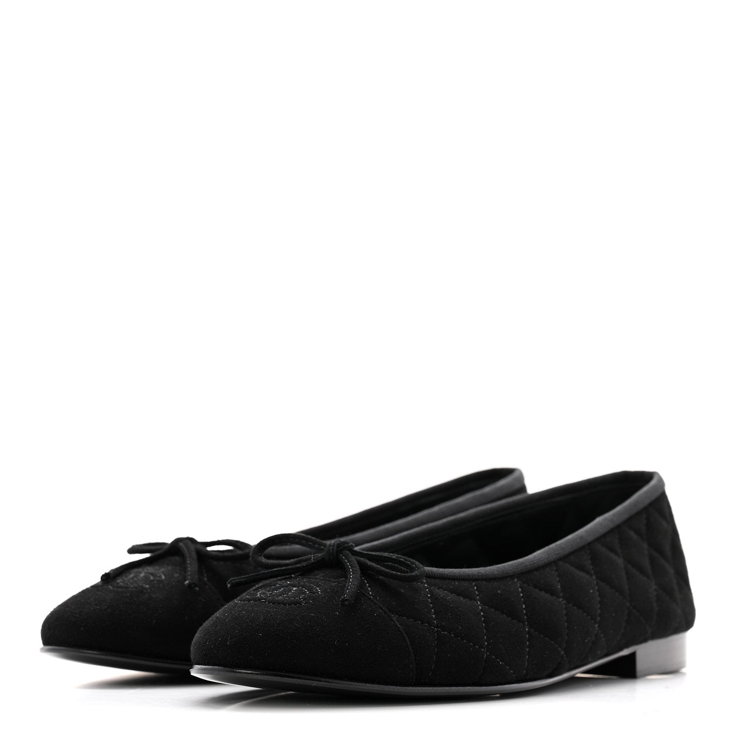Chanel Suede Quilted Cap Toe CC Ballerina Flats 39.5 Black 4 of 11
