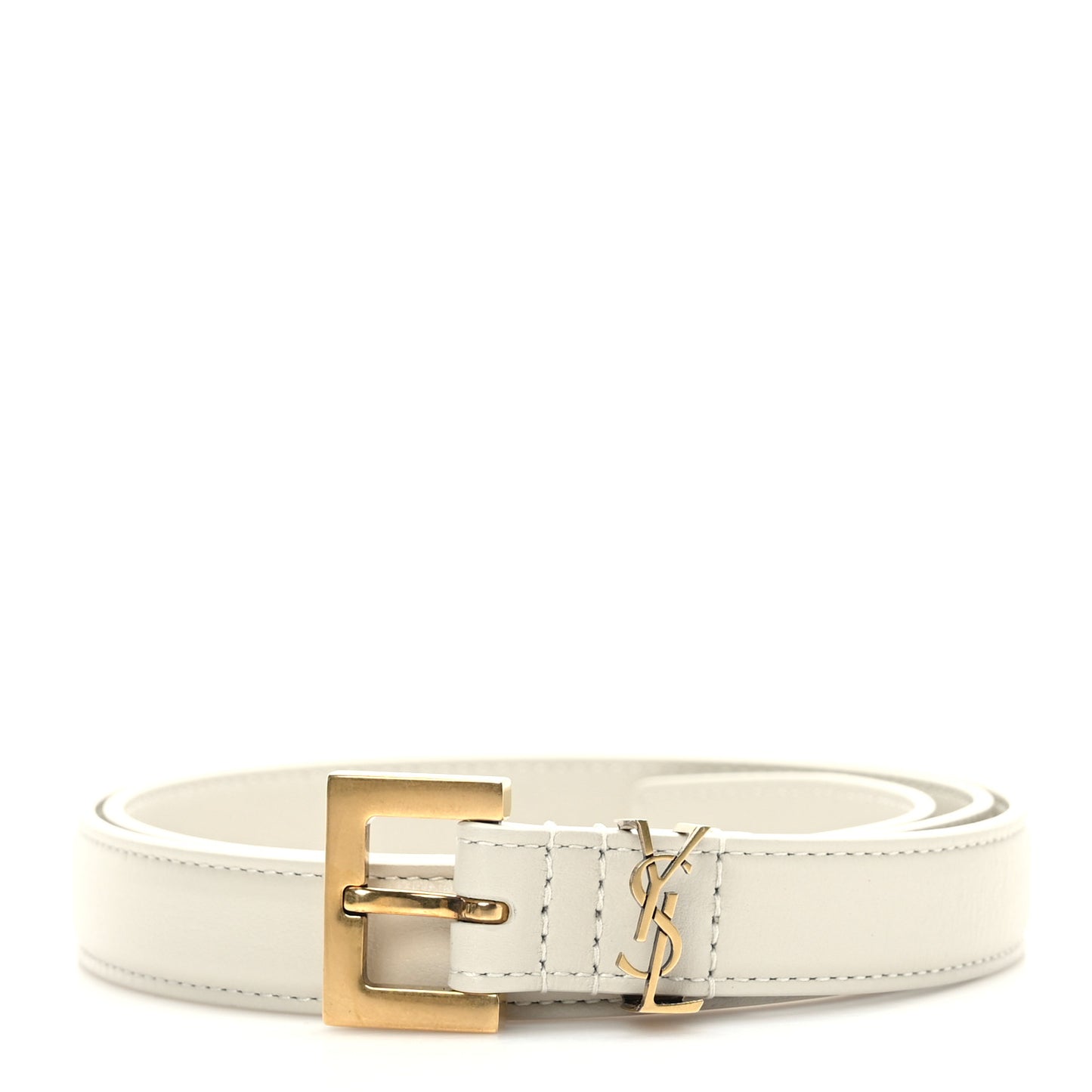 Smooth Calfskin Monogram Square Buckle Belt 80 32 Blanc Vintage