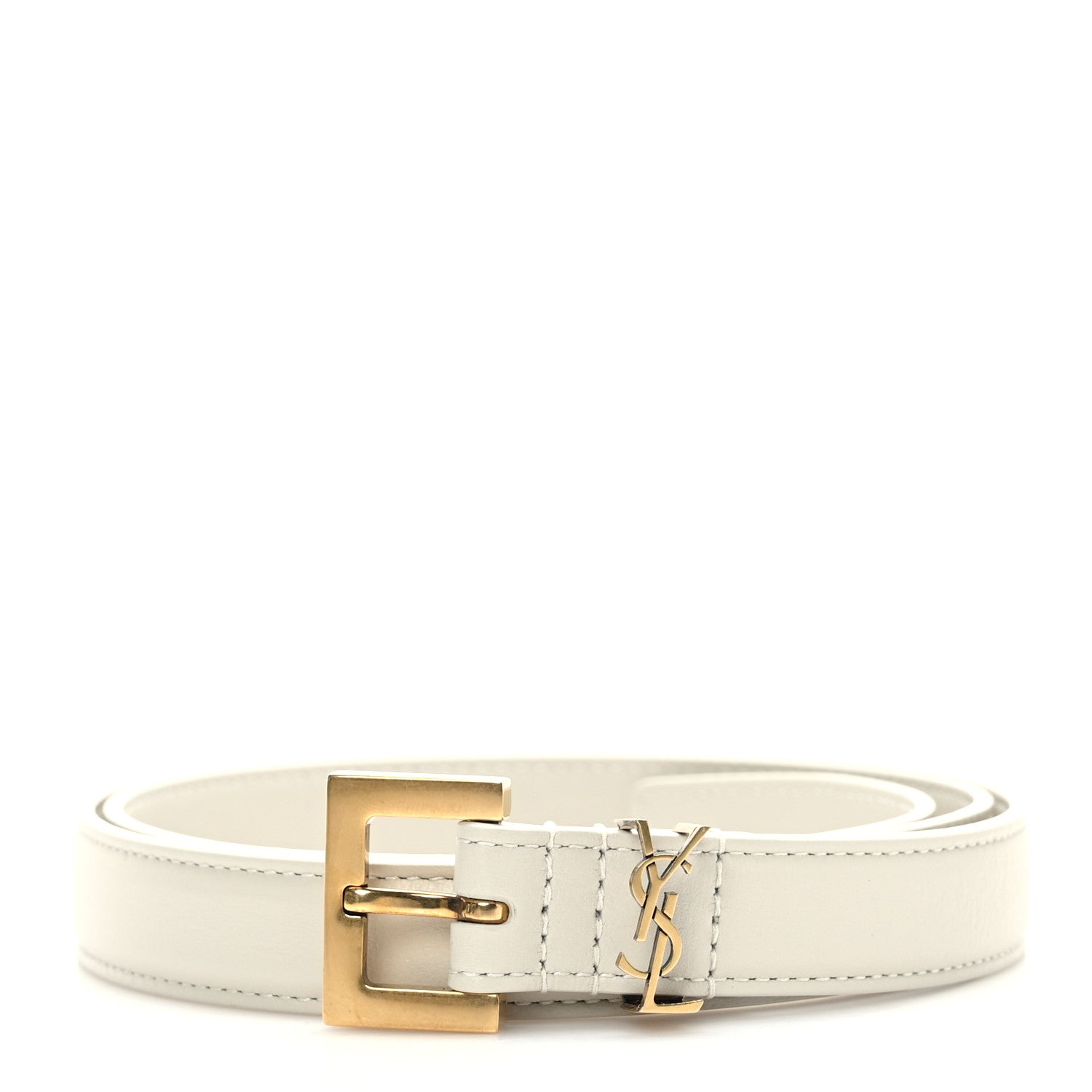 Saint Laurent Smooth Calfskin Monogram Square Buckle Belt 80 32 Blanc Vintage 1 of 6