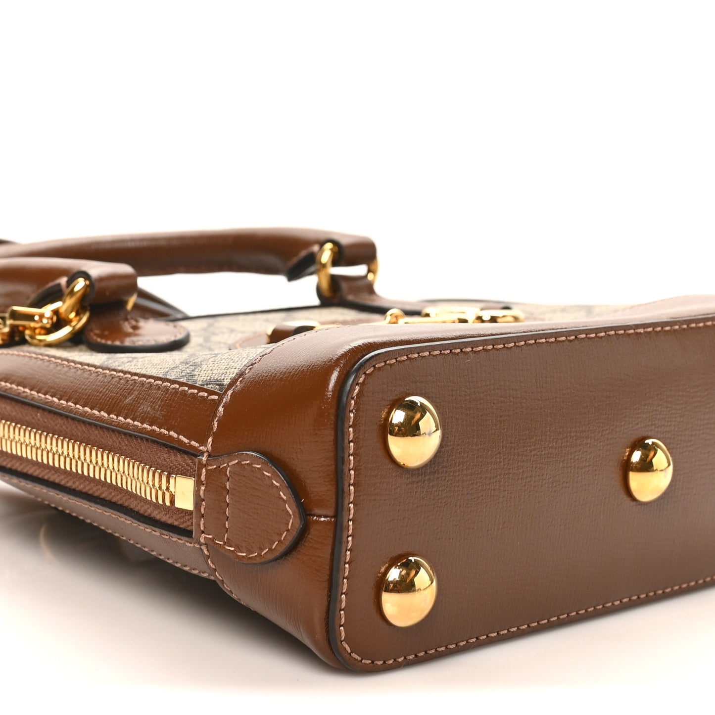 GG Supreme Monogram Azalea Calfskin Mini Horsebit 1955 Top Handle Bag Beige Ebony Brown Sugar