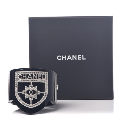 Chanel Resin Swarovski Baguette Crystal CC Shield Cuff Black 6 of 6