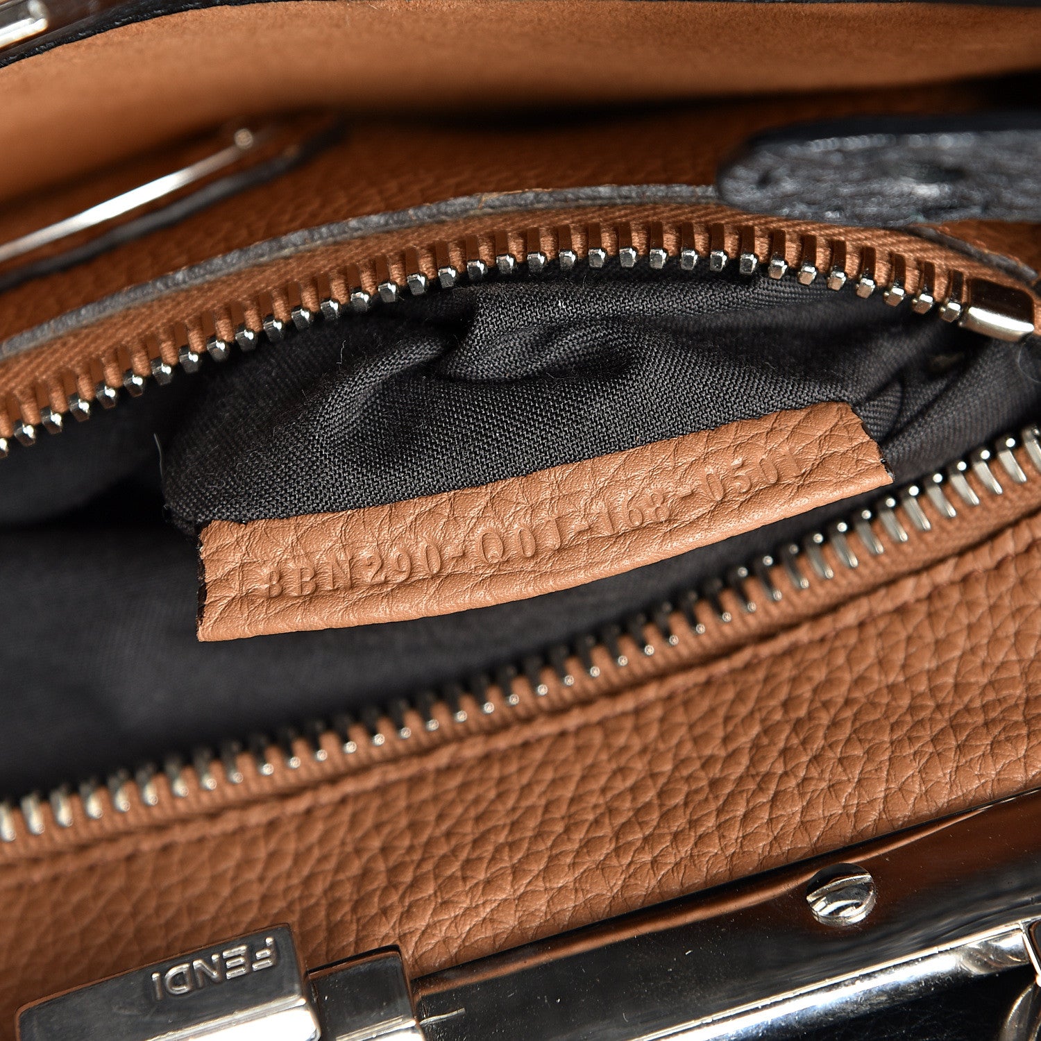 Fendi Cuoio Romano Selleria Bi-Color Medium Peekaboo Iconic Satchel Black Mou 9 of 17