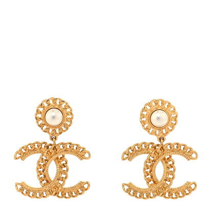 Chanel Metal Pearl CC Chain Drop Earrings Gold 1 of 4